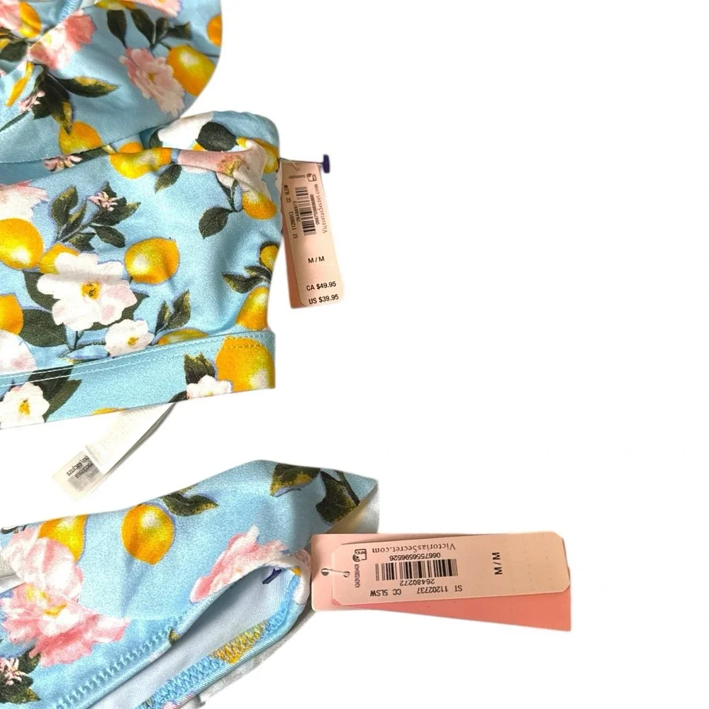 Victoria's Secret Swim Set One Shoulder Bikini Set M Amalfi Coast Blue Lemon 622